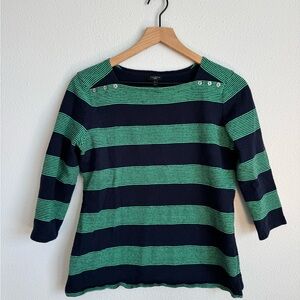 Talbots Navy and Green Striped Top